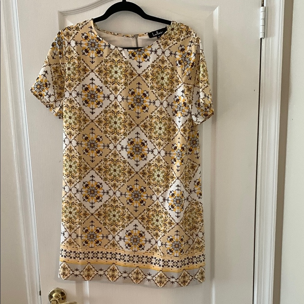 Lulu's Gold Short Sleeve Boxy Dress